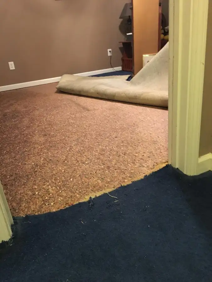 Carpet pad removal revealing water damage during Drying & Dehumidification in Silver City